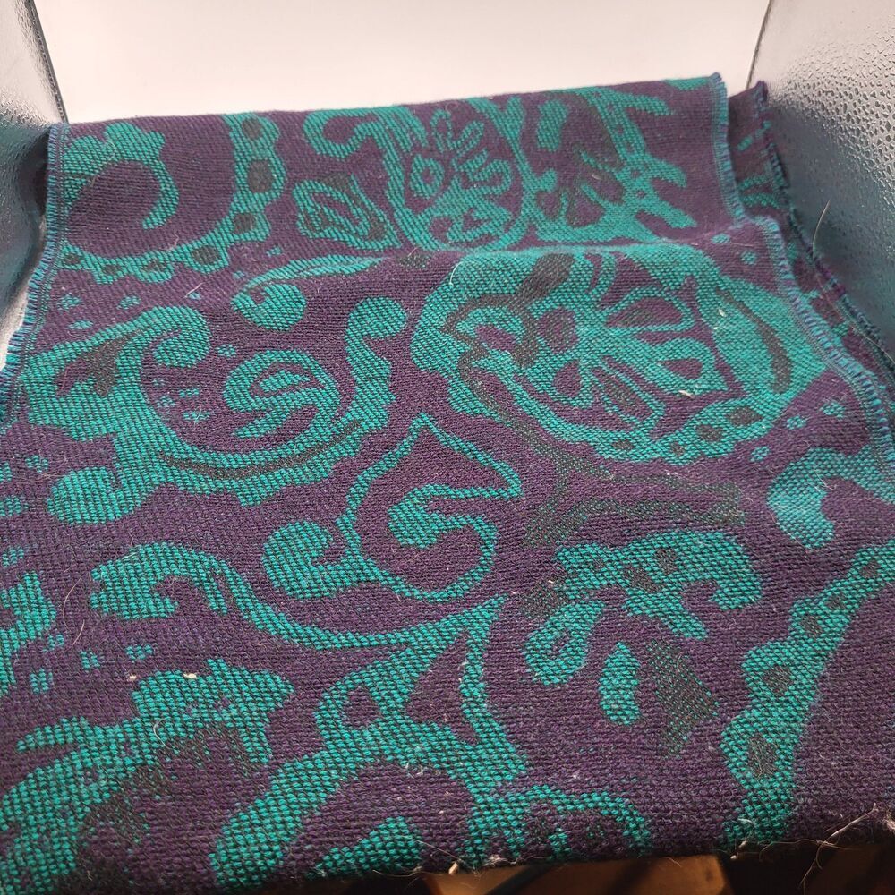 Gorgeous Woven Navy Blue Green Paisley Scarf 11in wide by 60in long